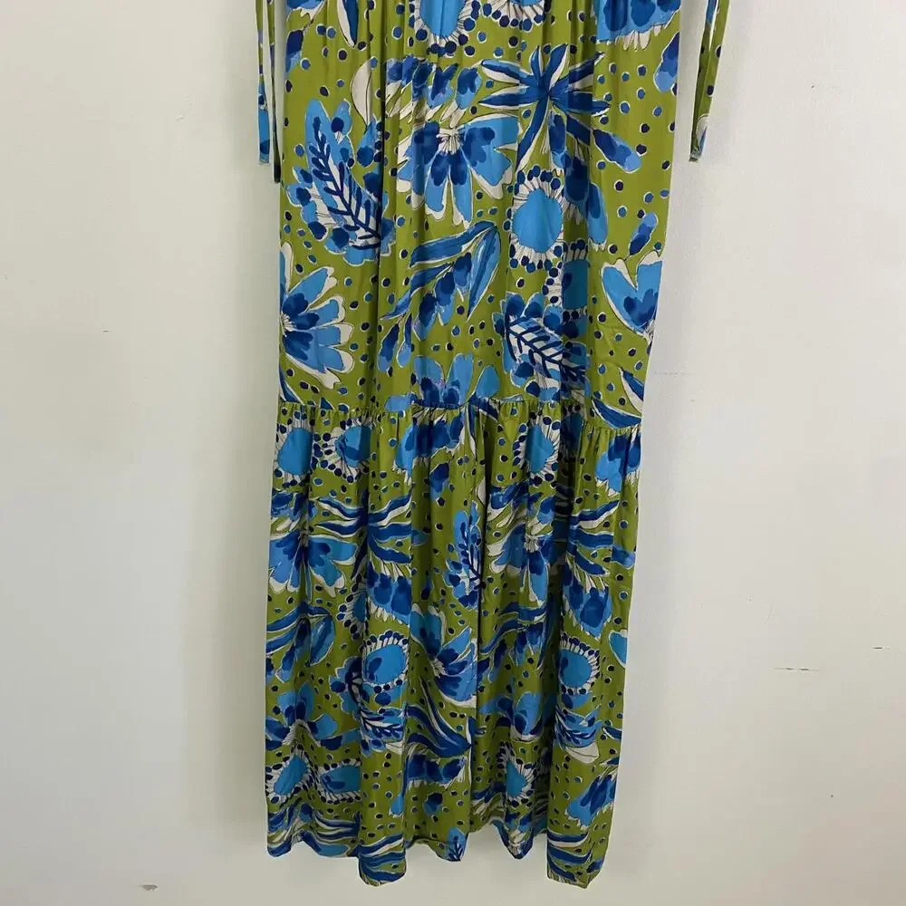 ANTHROPOLOGIE blue green floral maxi dress sz S - Picture 4 of 6